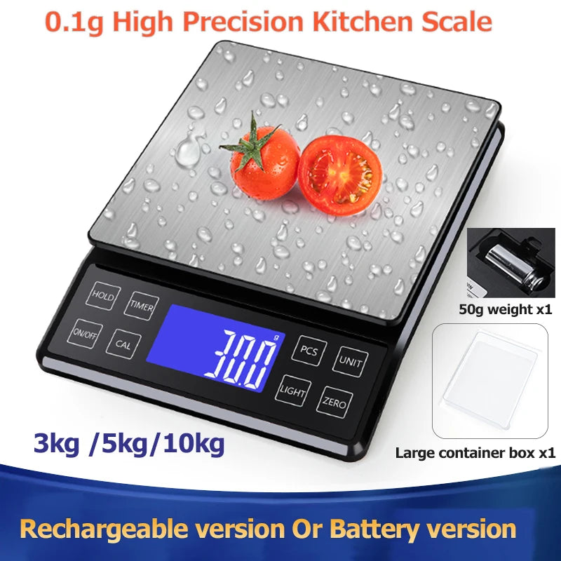 Digitale Küchenwaage 0,1 g Präzision, 3/5/10 kg, wasserdichtes Edelstahl