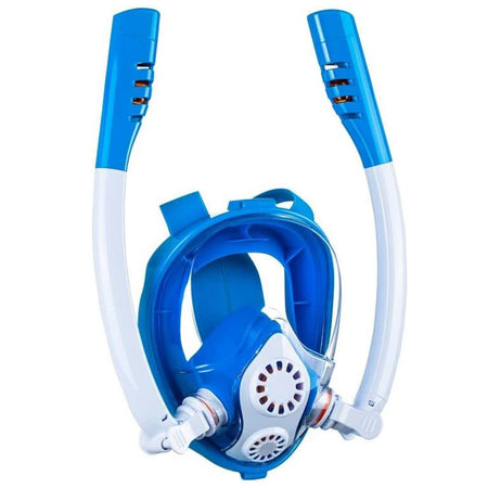 Kids Full Face Snorkel Mask - Dual Breathing Tubes Blue / XS