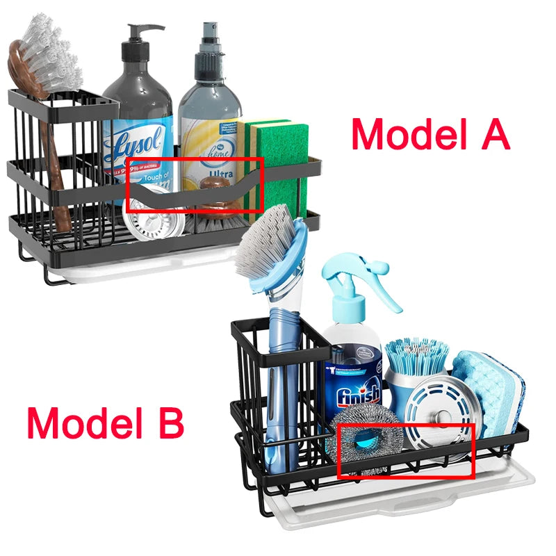 Стоманена мивка с отводнителна дъска, държач за гъби и органайзер за кърпи