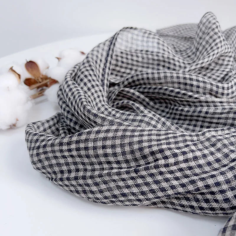 Spring Summer Small Plaid Tassel Linen Scarf &ndash; Effortless Style and Versatility