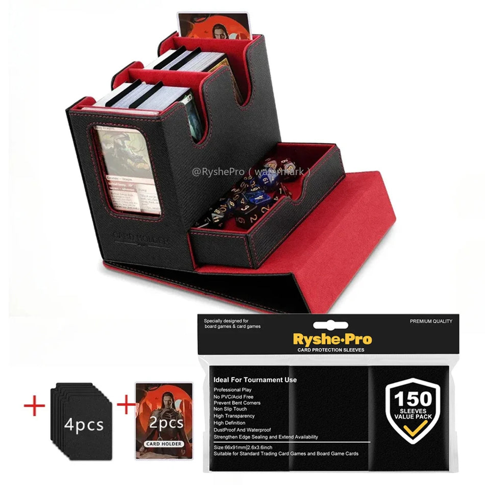 Waterproof Card Storage Box Holds 200+ Cards with 4 Dividers and 2 Toploaders