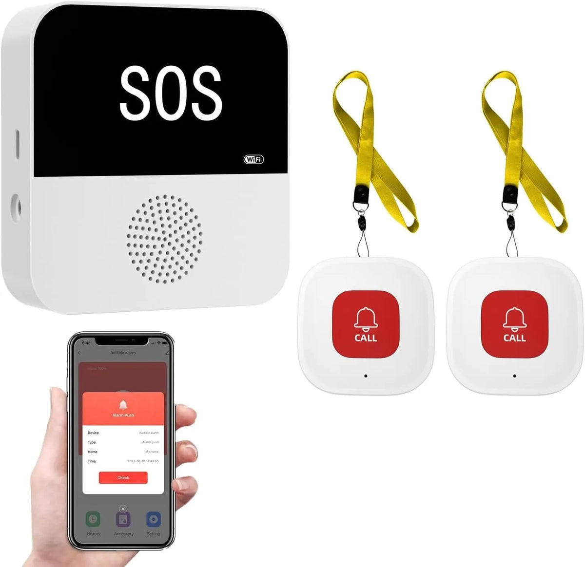 E - WiFi SOS Pager For Elderly Home Emergency Alert System Host And 2 SOS