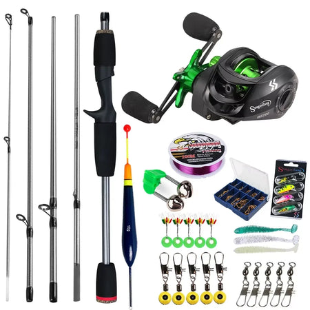 Sougayilang Baitcasting Fishing Rod &amp; Reel Combo - 5 Section Rod &amp; 7.2:1 Gear Ratio for Bass Carp Fishing Green B / 170M-Right Hand