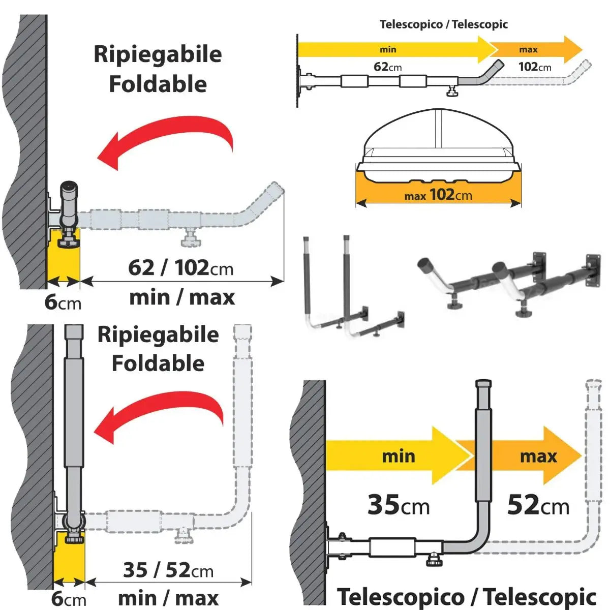 Wall Mount Storage Rack Pair &ndash; Foldable 50kg Load Capacity