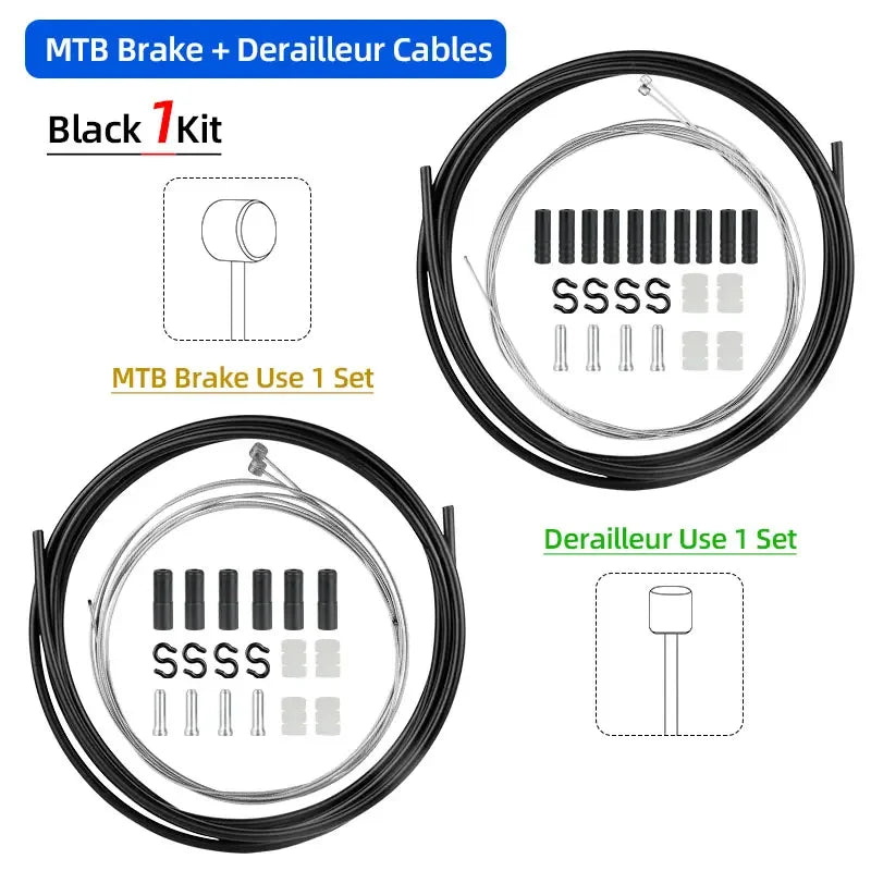 Deemount Brake Derailleur Cables Kit &ndash; Durable Carbon Steel Construction MTB D1D04-C1C05 BK / CHINA
