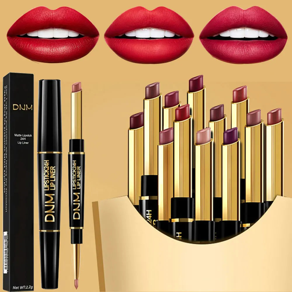Double-ended Waterproof Lipstick &amp; Liner - High Pigment for Lasting Colour