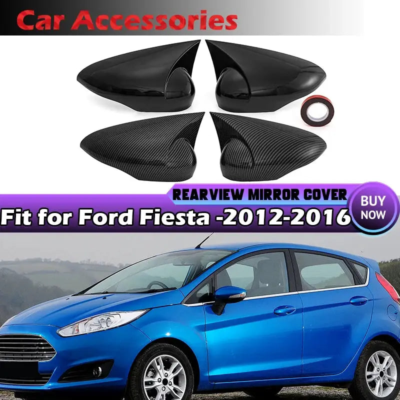 Adhesive Mirror Caps For Ford Fiesta Mk7 VII Glossy Black by InterCyprus Trading Ltd