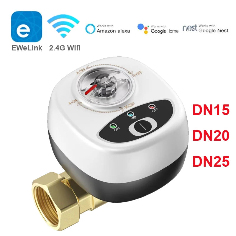 Viedais WiFi ūdens vārsta kontrolieris DN15/20/25 ar lietotni, Alexa un Google Home