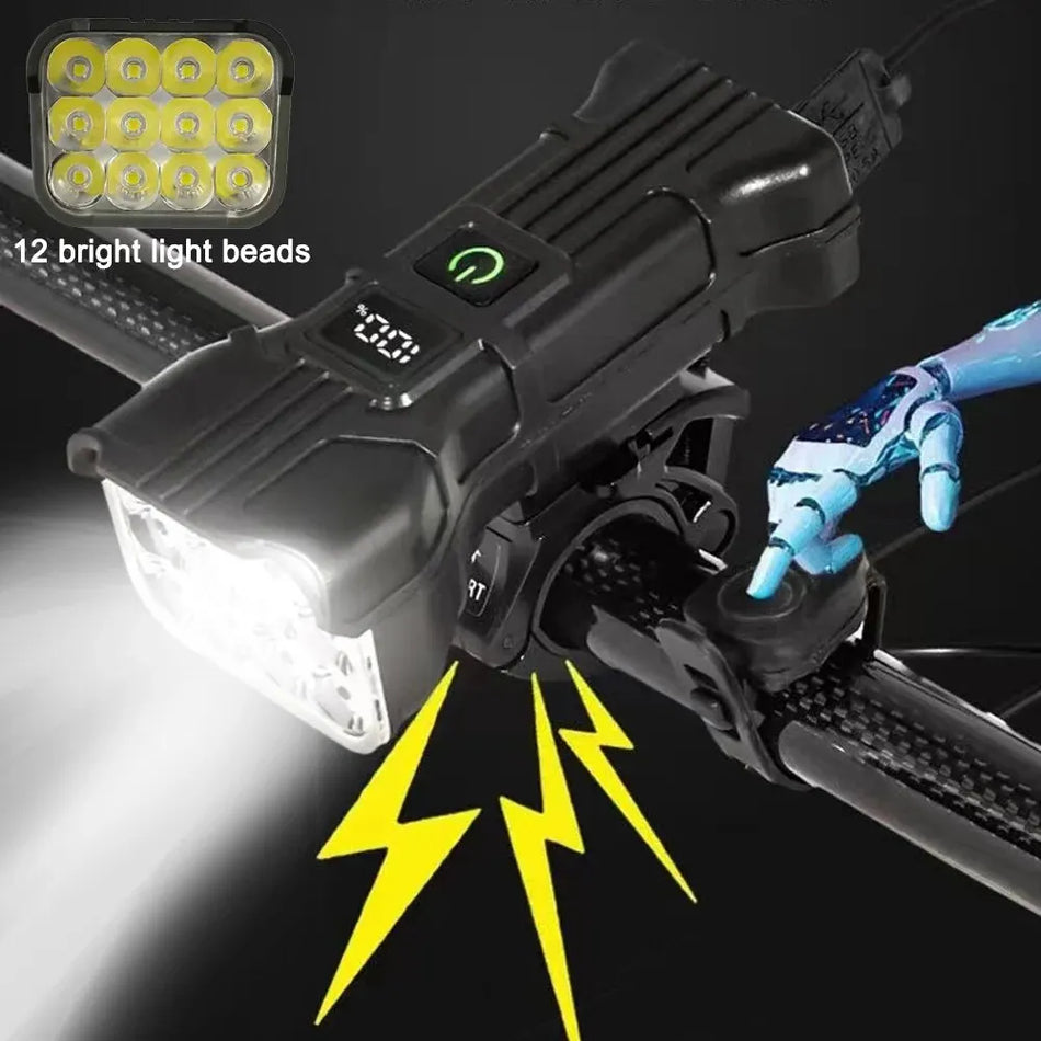 Toptrek 45 Kolesarska Sprednja Luč z 12 LED diodami, USB Polnilna, 5 Načinov, 140dB Rog