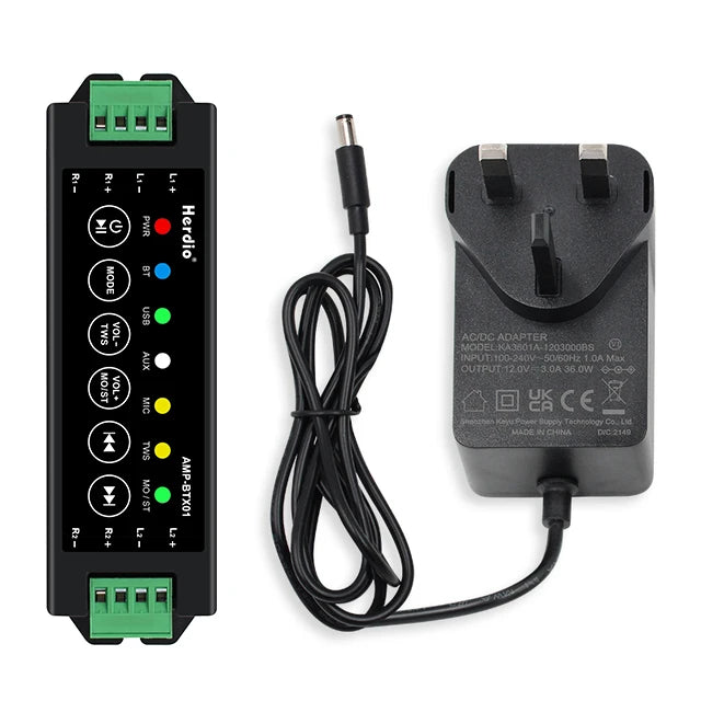 Herdio 4-Way Bluetooth &amp; Aux Mini Amplifier for Home Speakers UK plug / CN