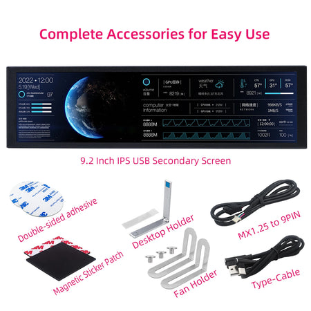 TURZX 9.2 Inch USB Secondary Screen &ndash; High Resolution 1920x462 Display