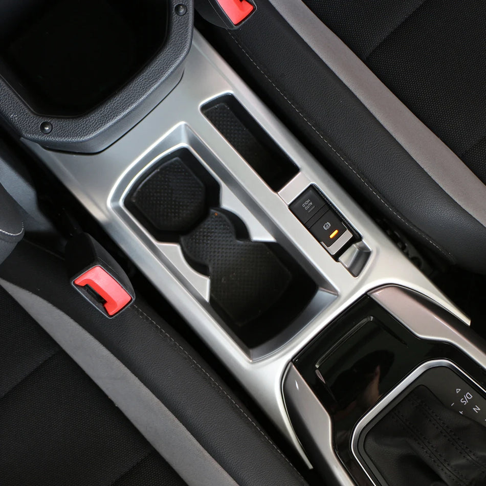 Αυτοκόλλητο Πάνελ Θήκης Ποτηριών Volkswagen T-Roc ABS Ανοξείδωτο Ατσάλι Ασημί Μαύρο