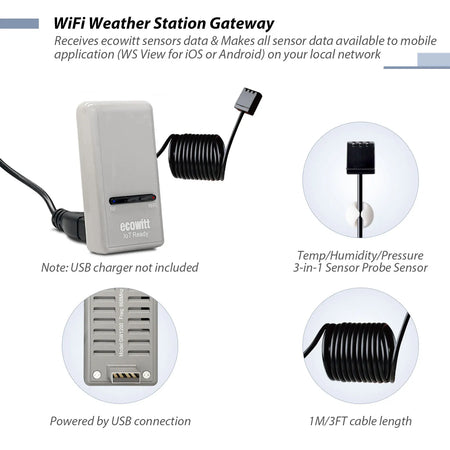 Ecowitt GW1200 Wi-Fi Hub Gateway with Built-in Thermometer, Hygrometer, and Barometric Pressure Sensor