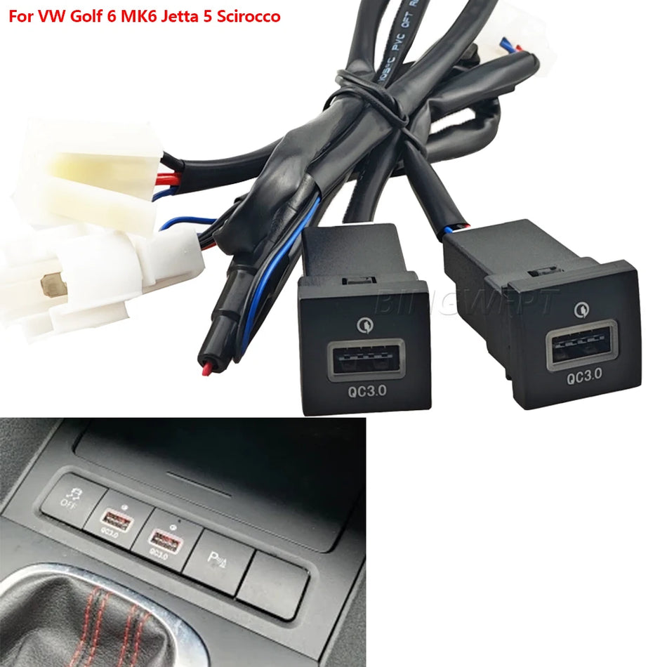 Ładowarka USB do samochodu PD Szybkie Ładowanie dla Volkswagen Golf 6 Jetta 5 MK6 Scirocco