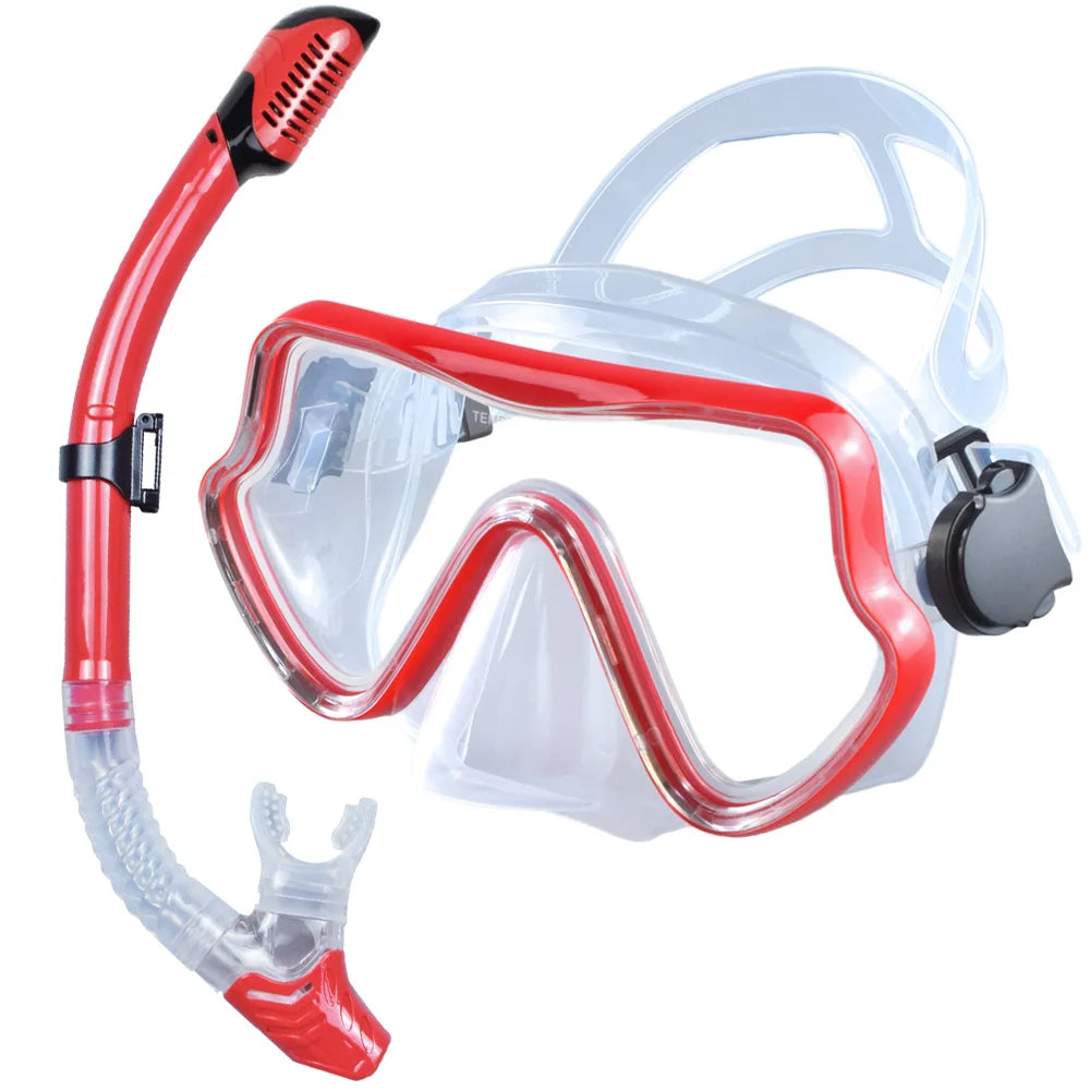 JoyMay Scuba Diving Mask Snorkel Set &ndash; Professional Panoramic View Red