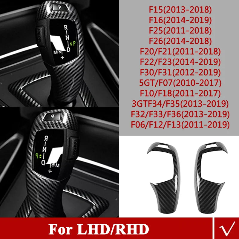 Marco de recubrimiento del pomo de cambio de marchas de la serie BMW 1-4, 2-en-1 ABS, fibra de carbono