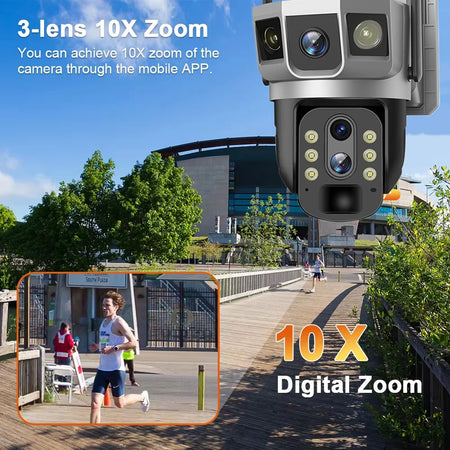 3 Lens 12MP 4G Solar CCTV Camera IP Wireless Smart Home Security Video Surveillance Solar Power Built in Battery Outdoor IP Cam