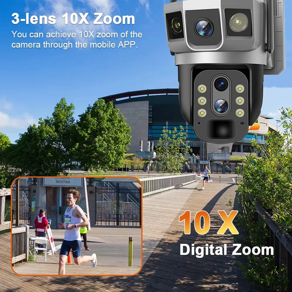 3 Lens 12MP 4G Solar CCTV Camera IP Wireless Smart Home Security Video Surveillance Solar Power Built in Battery Outdoor IP Cam