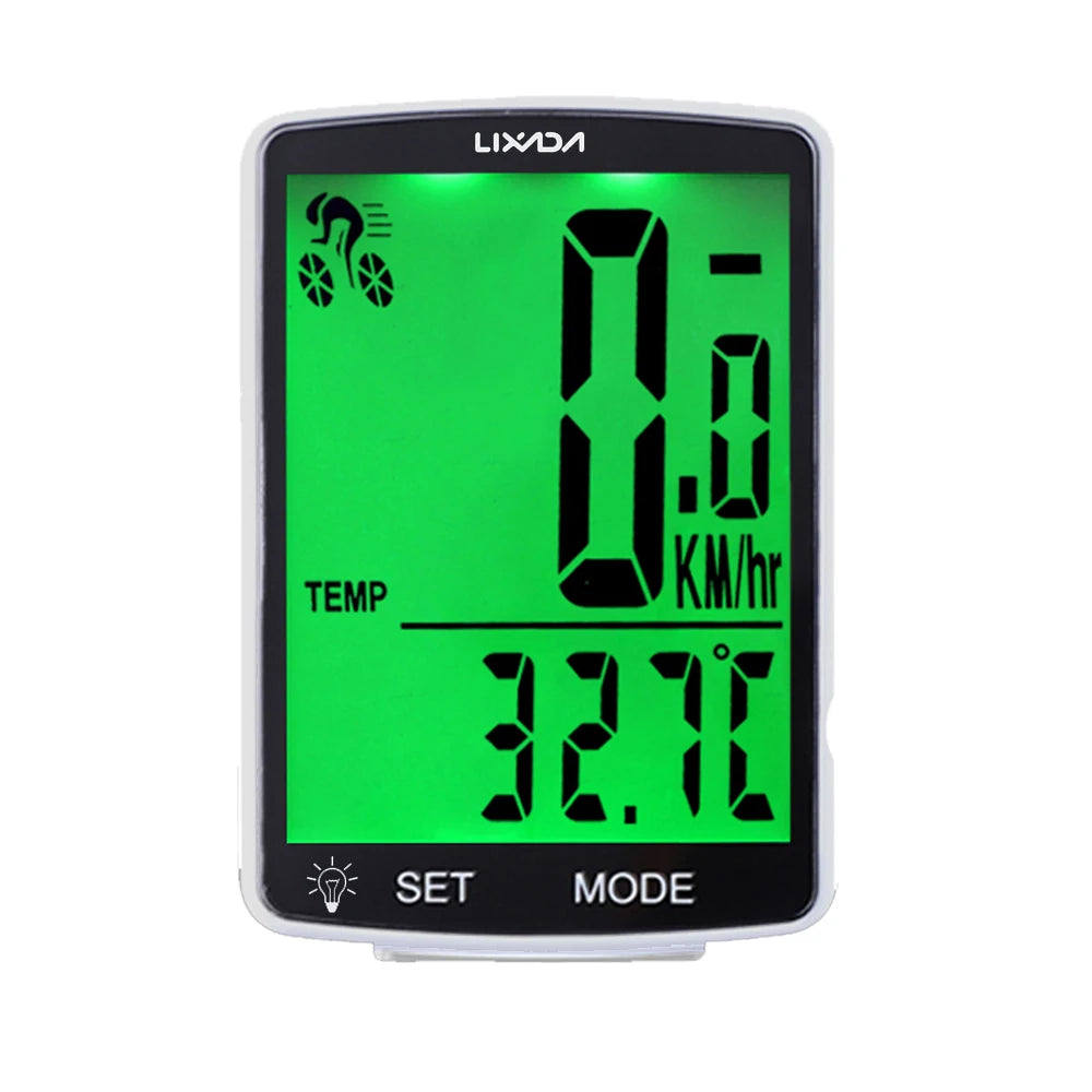 LIXADA Wireless Bike Computer LCD Screen &ndash; IPX6 Waterproof White Green Backligh
