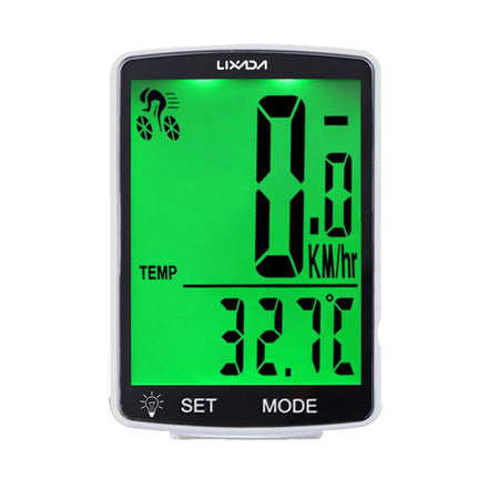 LIXADA Wireless Bike Computer LCD Screen &ndash; IPX6 Waterproof White Green Backligh