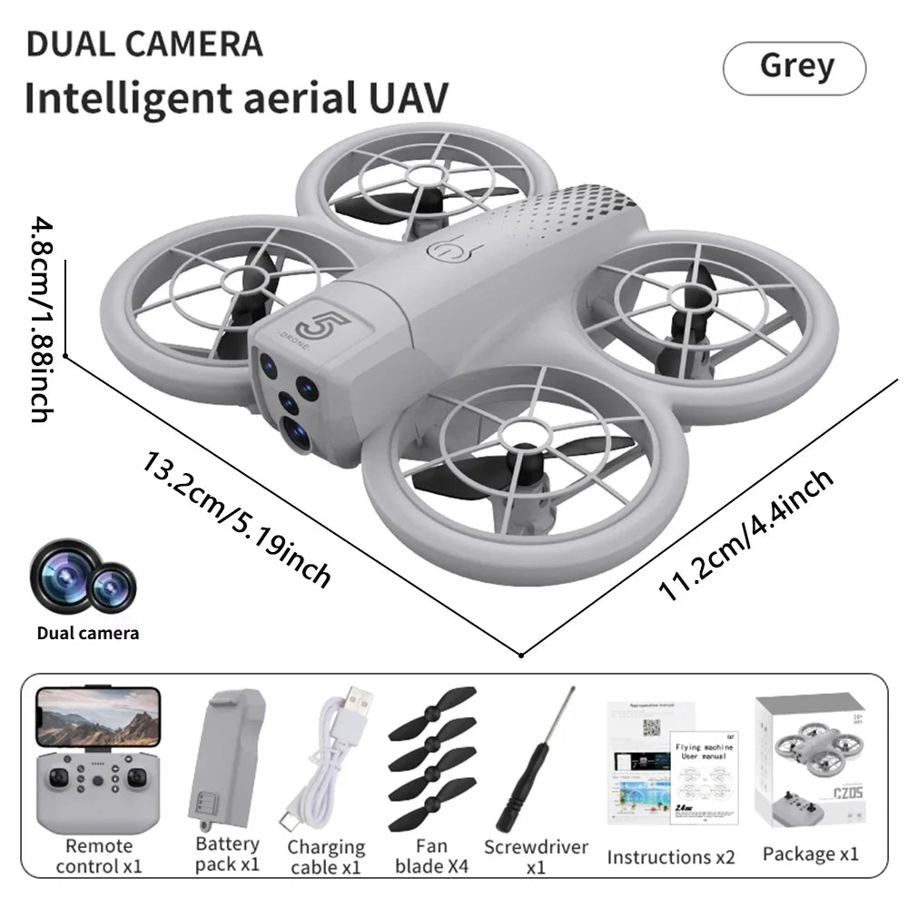 Mini RC Drone CZ05 - 4K HD Camera and Optical Flow With Camera Gray