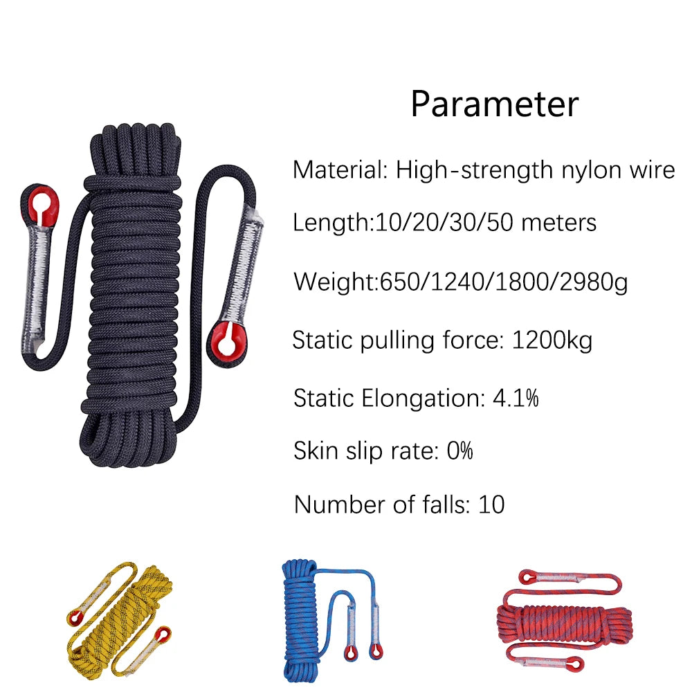 Climbing Rope 10mm 50m Outdoor Rock High Strength Static Survival Emergency Fire Rescue Safety Rope Cord Hiking Equipment