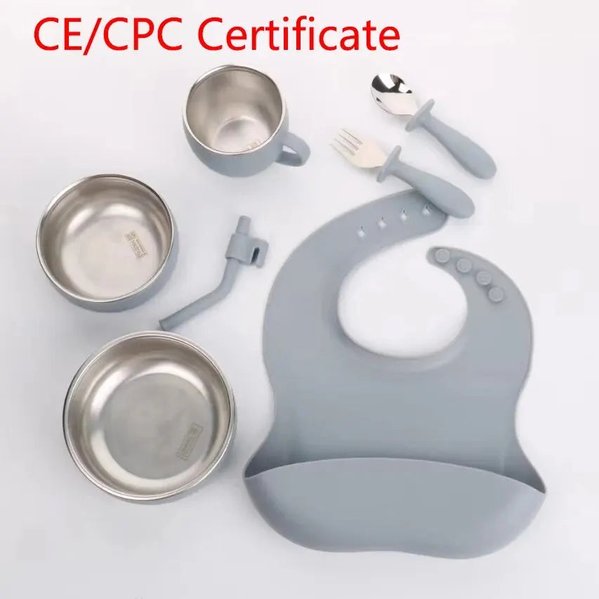 Conjunto de Louça de Silicone para Bebés com 7 Peças e Ventosas