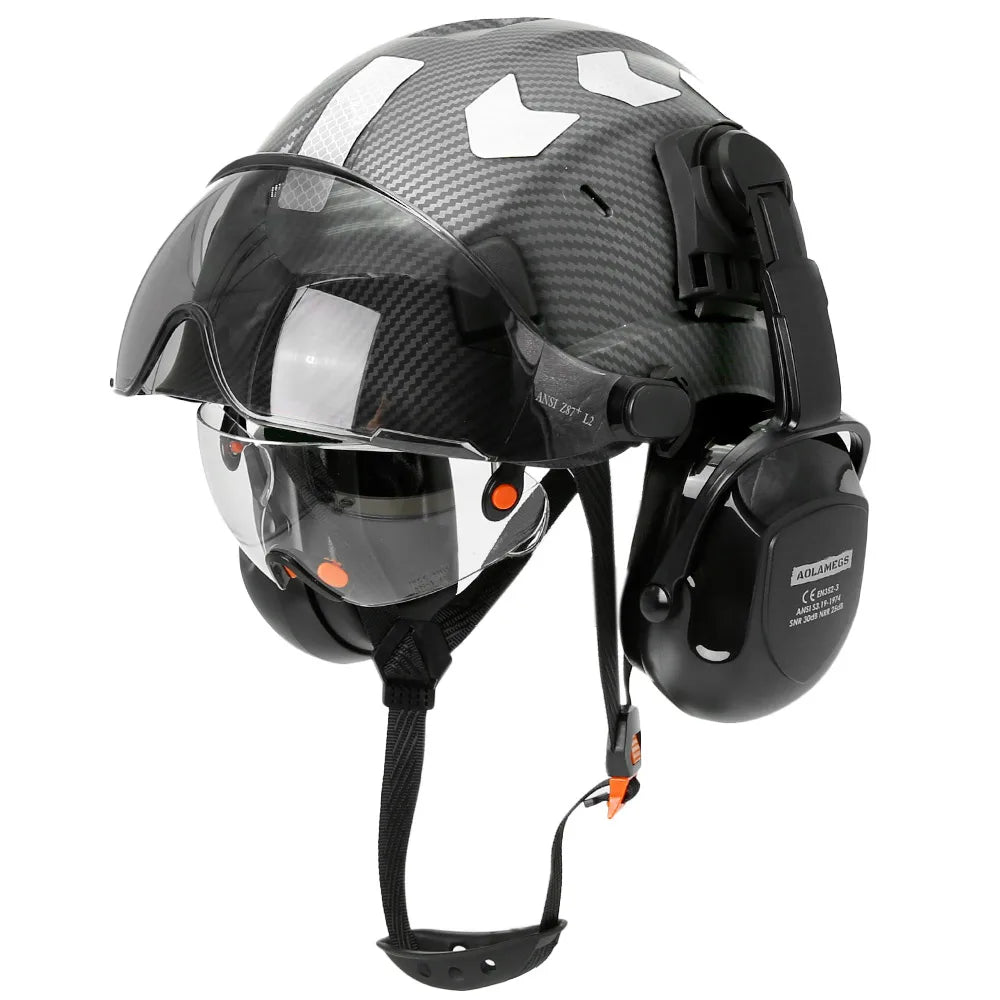 CE Construction Safety Helmet &ndash; Integrated Visor and Earmuffs for Maximum Protection carbon fiber set A