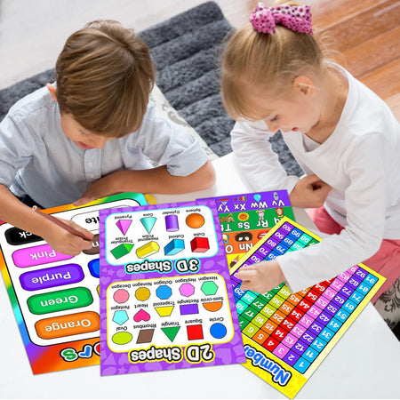 4Pc Kids Learning Posters ABC Numbers Shapes &ndash; Laminated