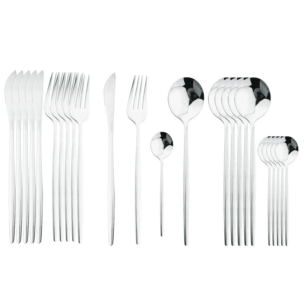 24Pcs Stainless Steel Dinnerware Set &ndash; Eco-Friendly Flatware Collection Silver