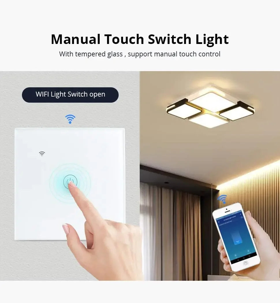 Tuya WiFi Smart Touch Light Switch - 1/2/3/4 Gang with RF Control