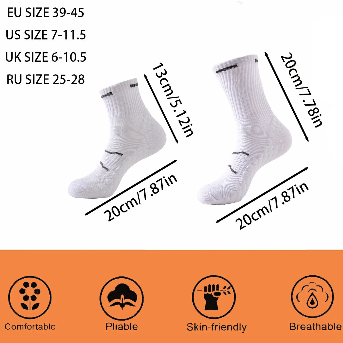 4 Pairs Pro Performance Sport Socks - Breathable Cushioned