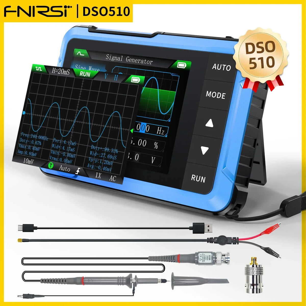 FNIRSI DSO510 &ndash; Mini Handheld 2in1 Oscilloscope with Signal Generator DSO510 High