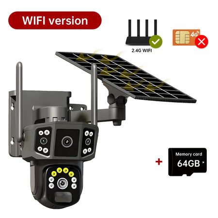 4G sim solar camera,4K dual lens, 10X,outdoor security network camera,wireless WIFI solar closed-circuit television,V380 Wifi Camera 64G / 4mm / CHINA