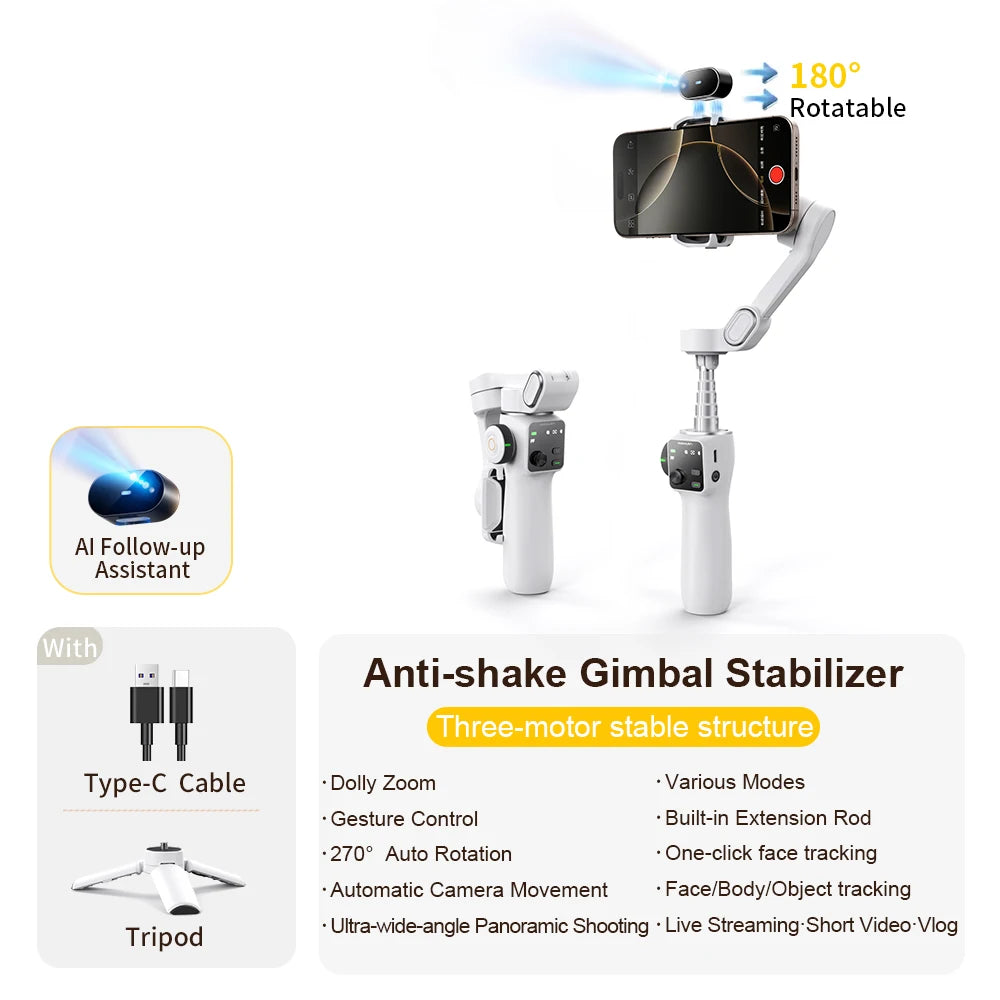 AOCHUAN Smart V8 &ndash; Anti-Shake Face Tracking Stabilizer White AI