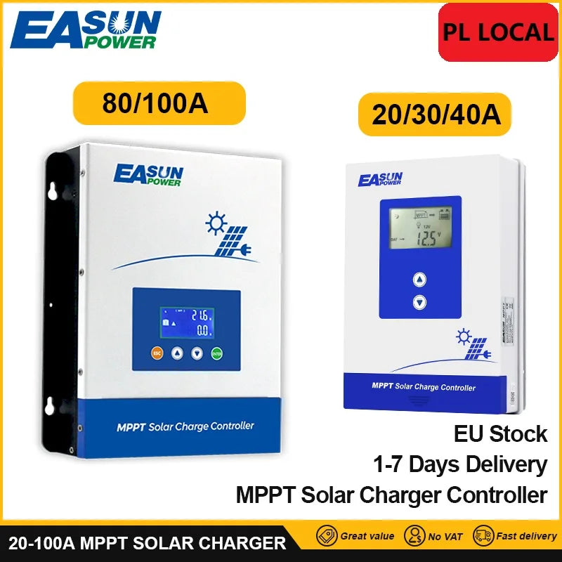 Ελεγκτής Φόρτισης Ηλιακού MPPT Easun 12V-48V, 100A IP21, Έτοιμος για LiFePO4 και Λίθιο για Μπαταρίες Gel και SLA