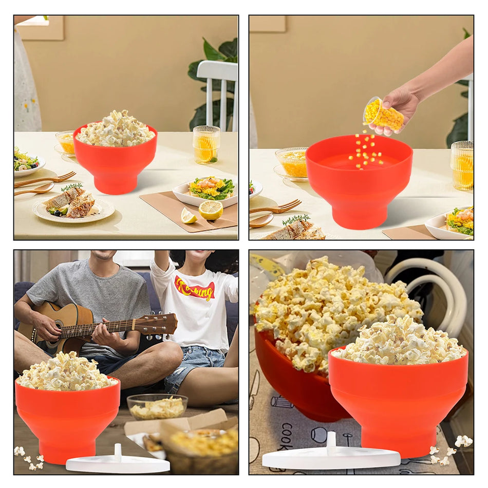 Fabricator de floricele de porumb din silicon cu capac pentru bolul cu microunde, prietenos cu mediul, de calitate alimentară, roșu