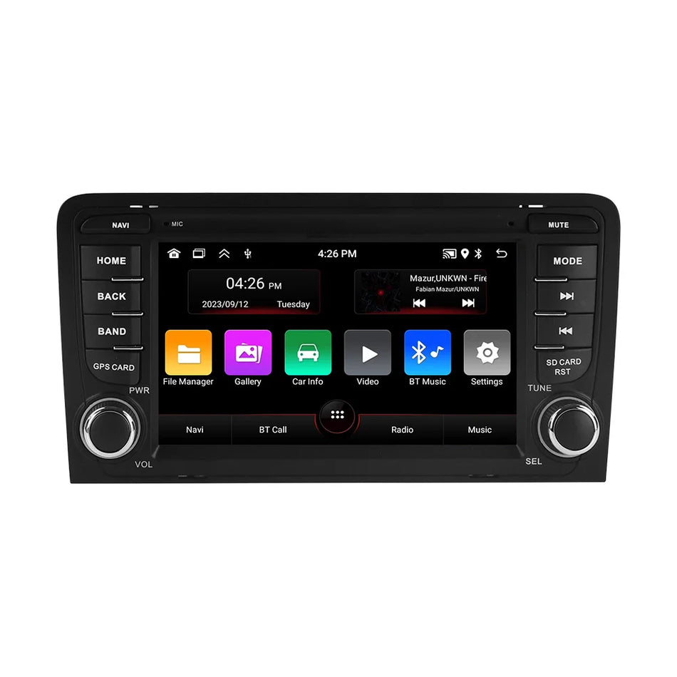 Android Auto 7 Tuuman Double DIN Autosoitin Langattomalla CarPlay Audi A3 8P 2003-2012