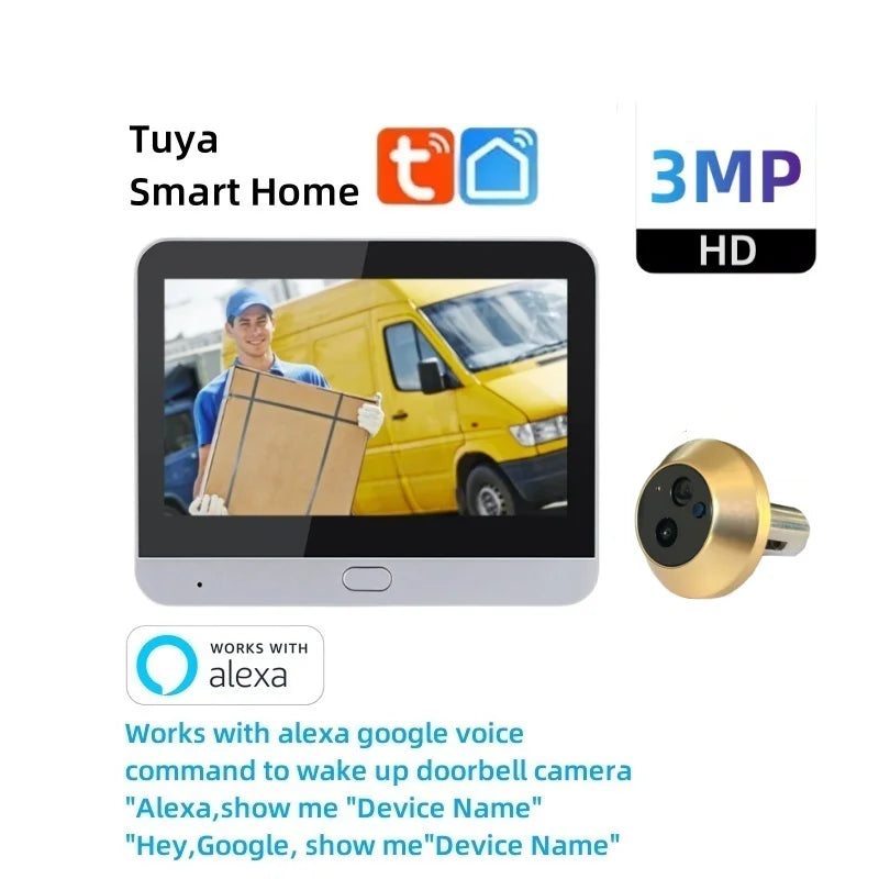 Smart Life Peephole Camera &ndash; 3MP Night Vision Security Viewer Alexa Cam