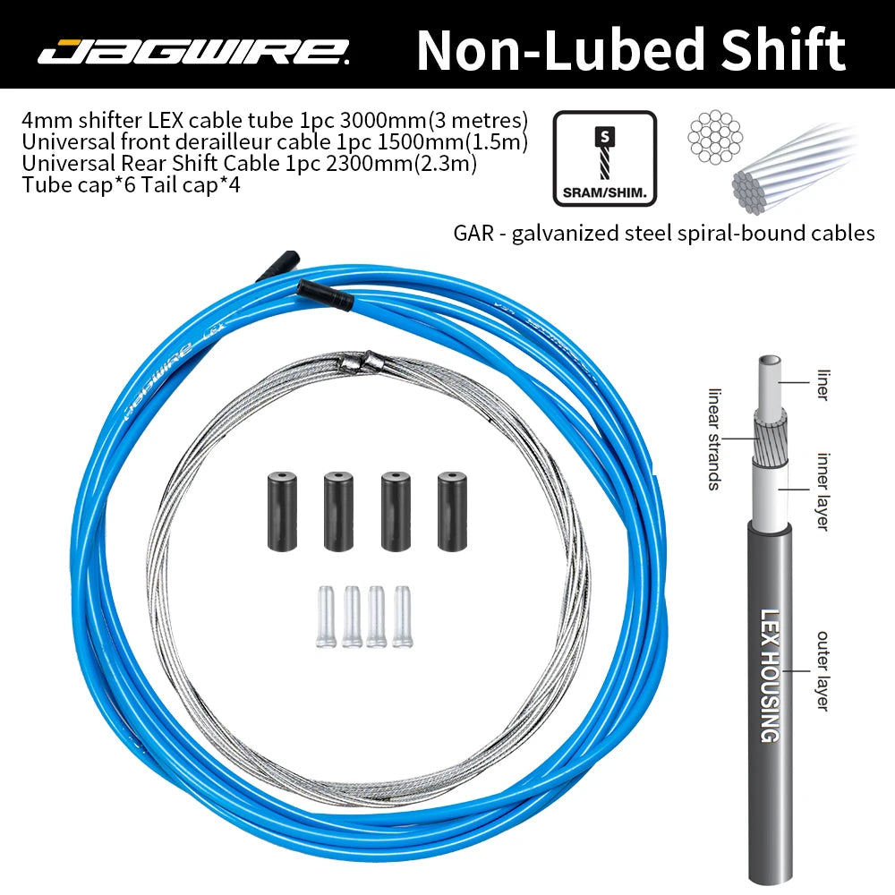 JAGWIRE MTB Road Bike Cable Set &ndash; Durable Brake and Shift Performance Shift-LEX Blue