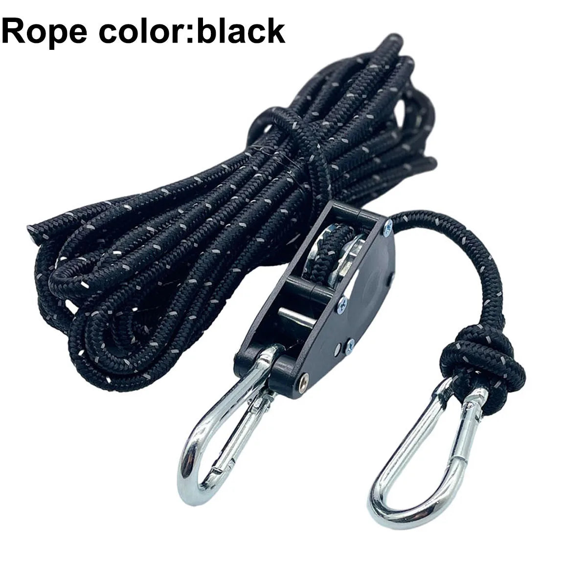 6mm Reflective Camping Tent Tie Down Rope with Pulley and Buckle 1pc black