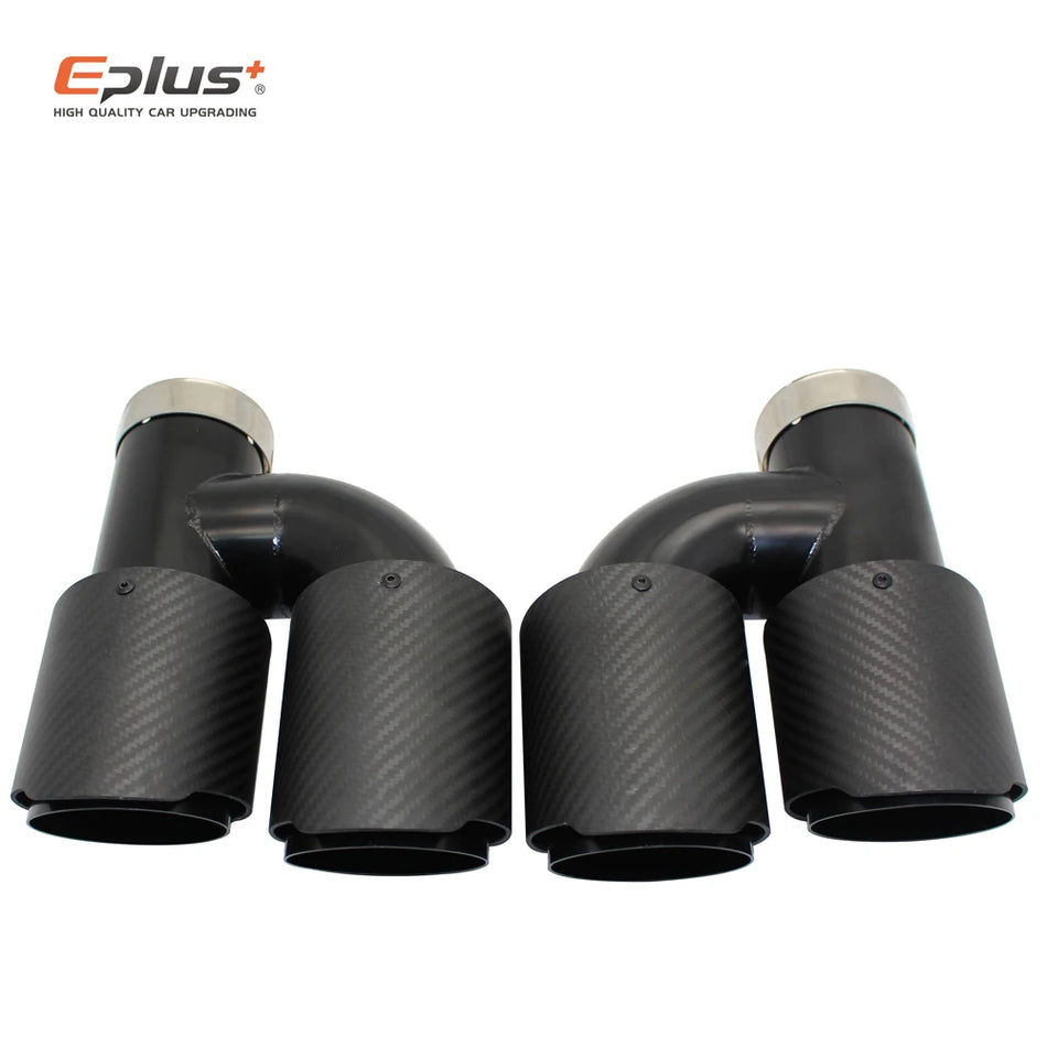 Carbon Fiber Muffler Tip, H-Shape Double Exit Exhaust, Universal Stainless Black