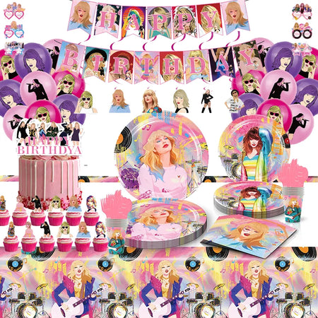 Taylor Swift Birthday Party Decorative Set with Dinnerware, Banners, and Balloons