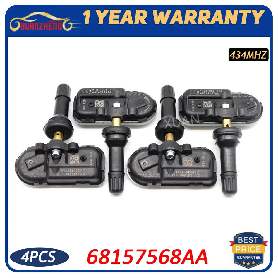 TPMS Sensor Set 434MHz for Ram 1500 2500 3500 and Jeep Cherokee, 4 Pack Replacement