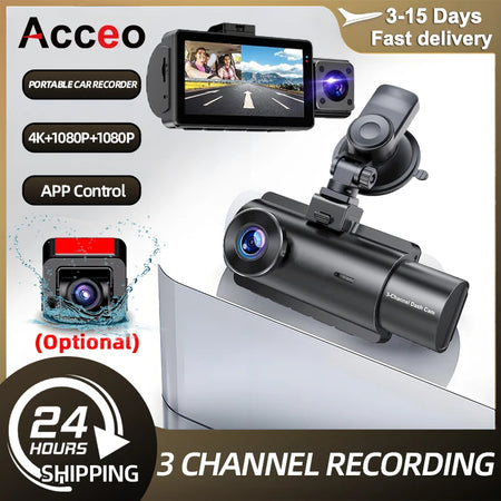 ACCEO 4K Dashcam Auto 3 Channel Car DVR &ndash; WiFi GPS Parking