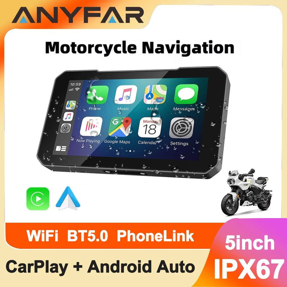 Motorcykel 5-tums CarPlay-skärm med Android Auto och trådlös CarPlay, IP67