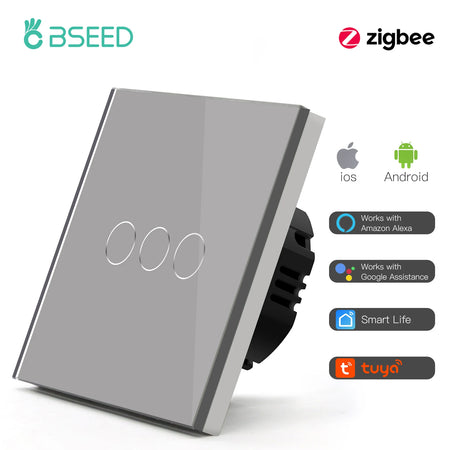 BSEED Zigbee Smart Touch Wall Switch - 1/2/3 Gang Control 3Gang Gray / Zigbee / EU standard