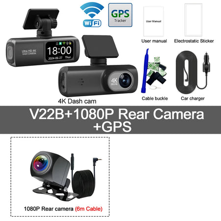 UHD 4K Dash Cam Dual Lens &ndash; Built-In WiFi and GPS for 24-Hour Parking Monitoring