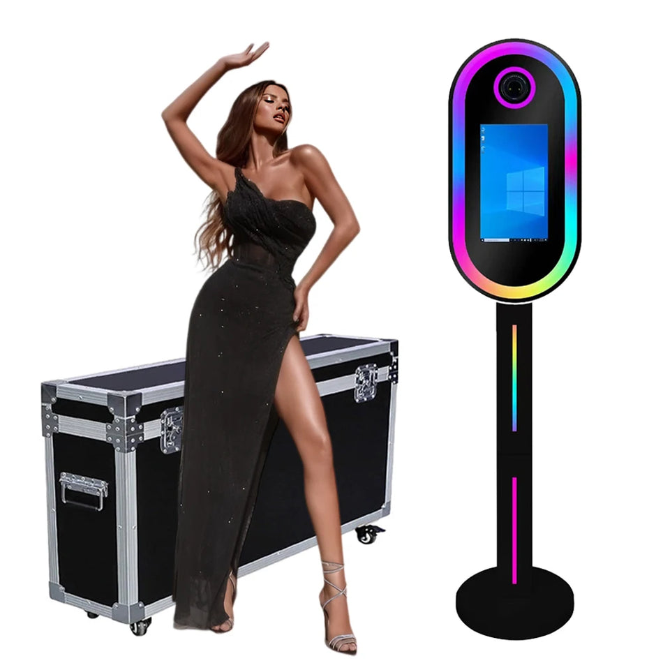 Spoguļa foto kabīne LCD skārienekrāns gredzena gaisma lidojuma kaste