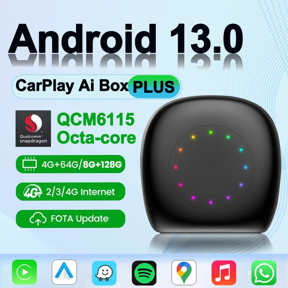 Android 13 ile Kablosuz CarPlay Adaptörü QCM6115 AI LED Kutusu